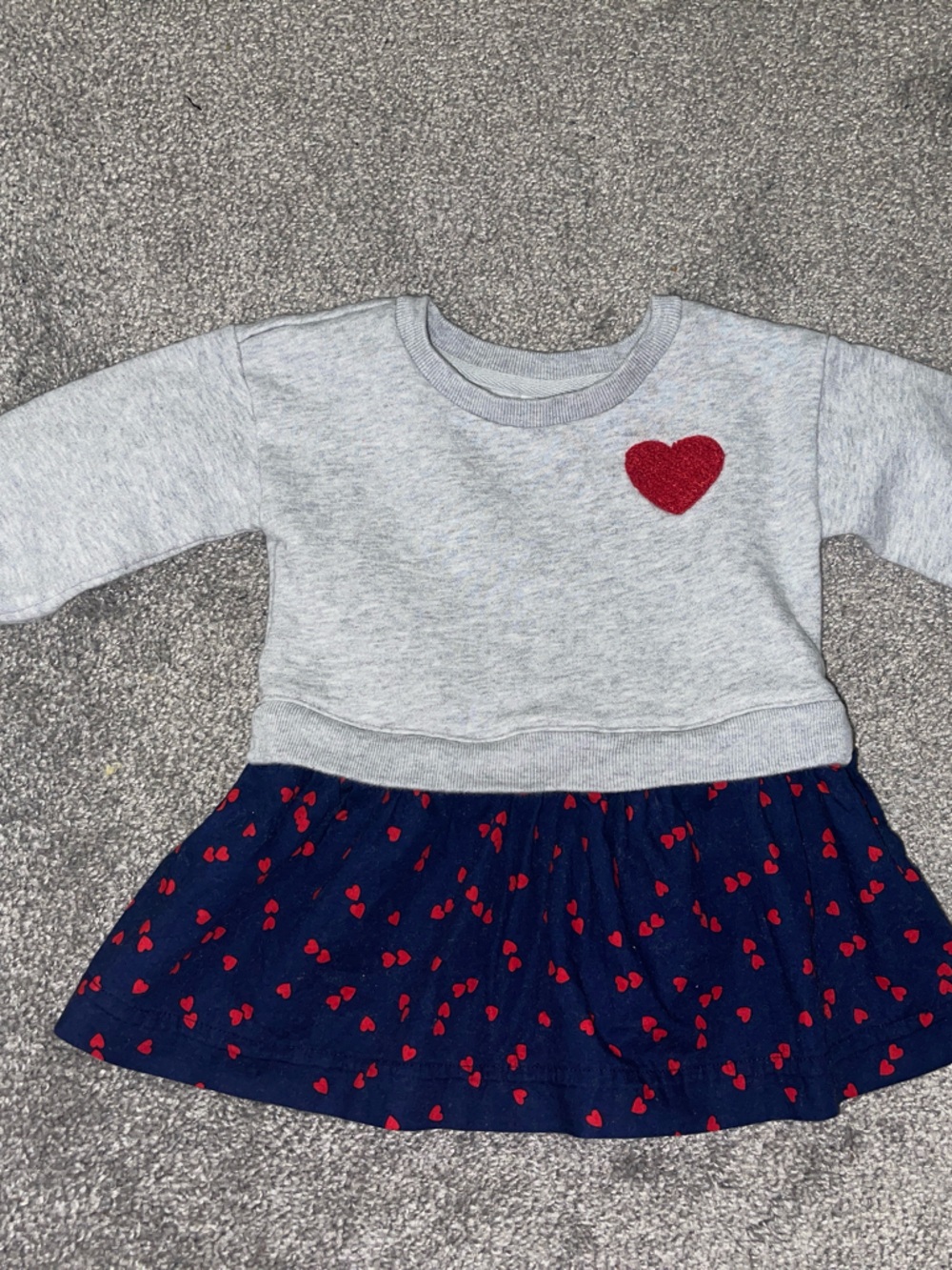 GAP Heather Gray Pullover Dress with Navy Skirt and Red Hearts